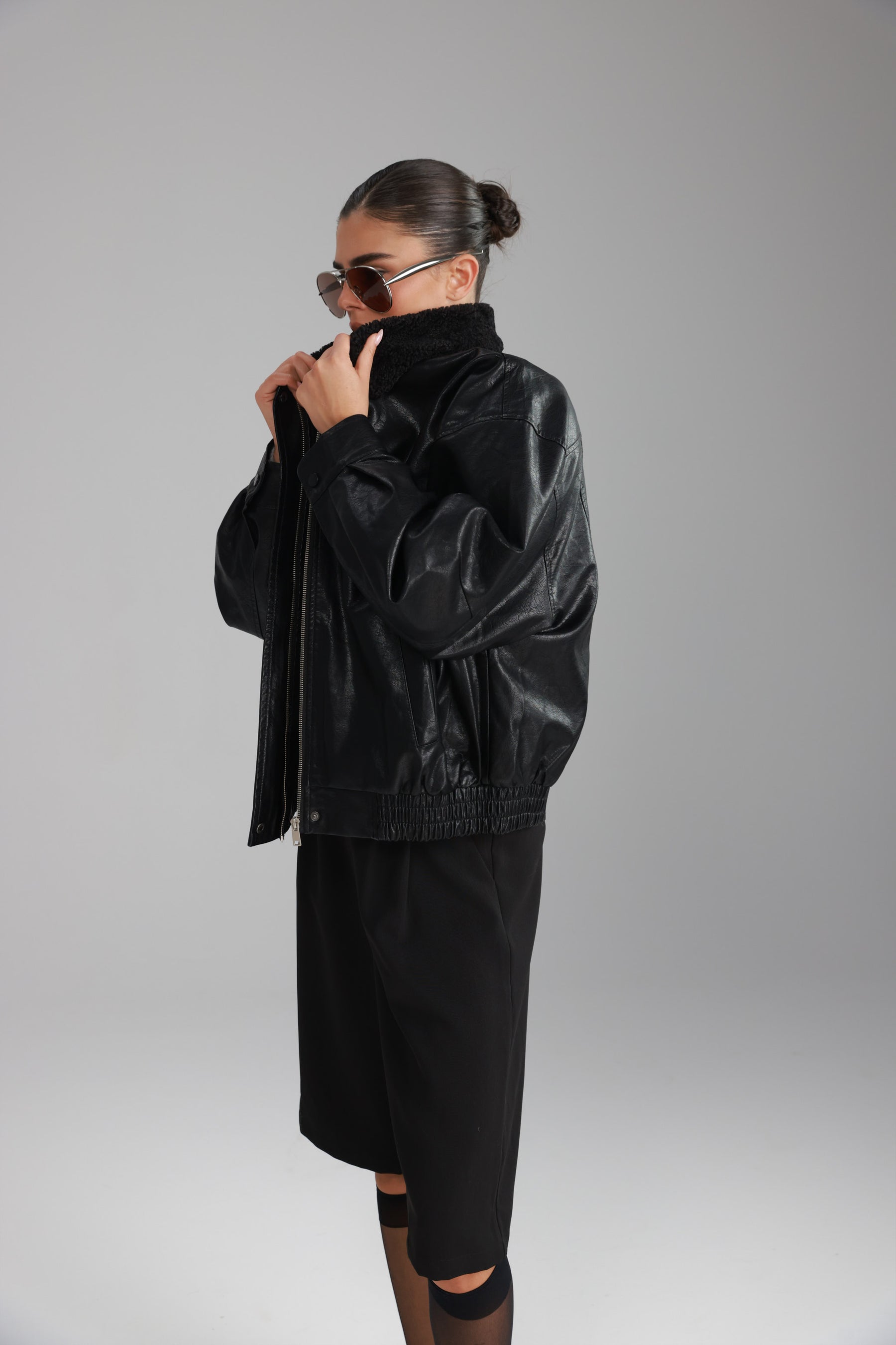 מעיל ברנדון דמוי עור שחור