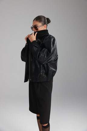 מעיל ברנדון דמוי עור שחור