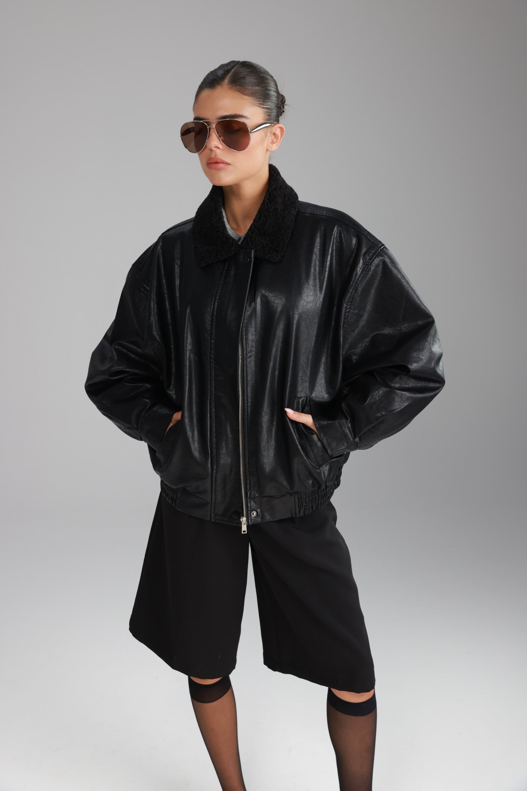 מעיל ברנדון דמוי עור שחור