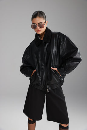 מעיל ברנדון דמוי עור שחור