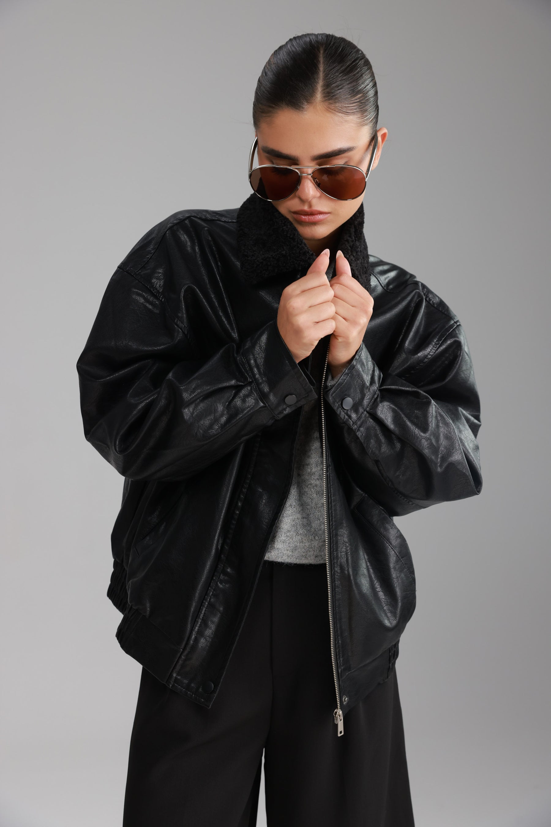 מעיל ברנדון דמוי עור שחור