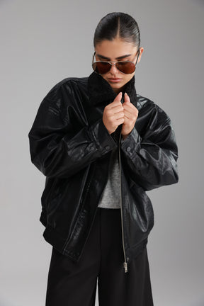 מעיל ברנדון דמוי עור שחור