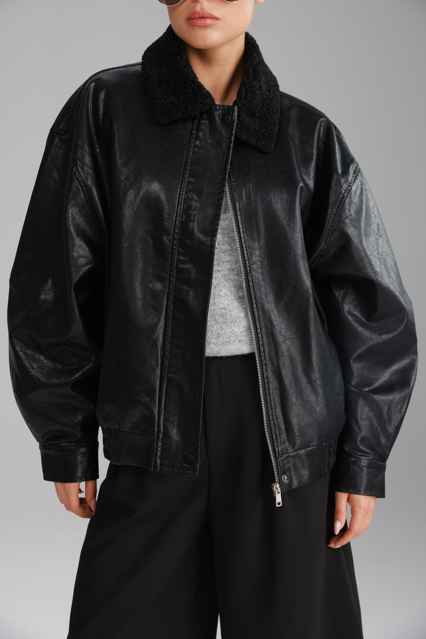 מעיל ברנדון דמוי עור שחור