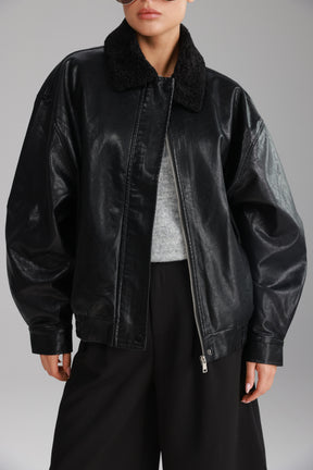 מעיל ברנדון דמוי עור שחור