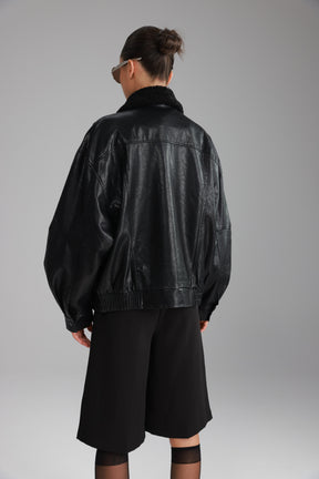 מעיל ברנדון דמוי עור שחור