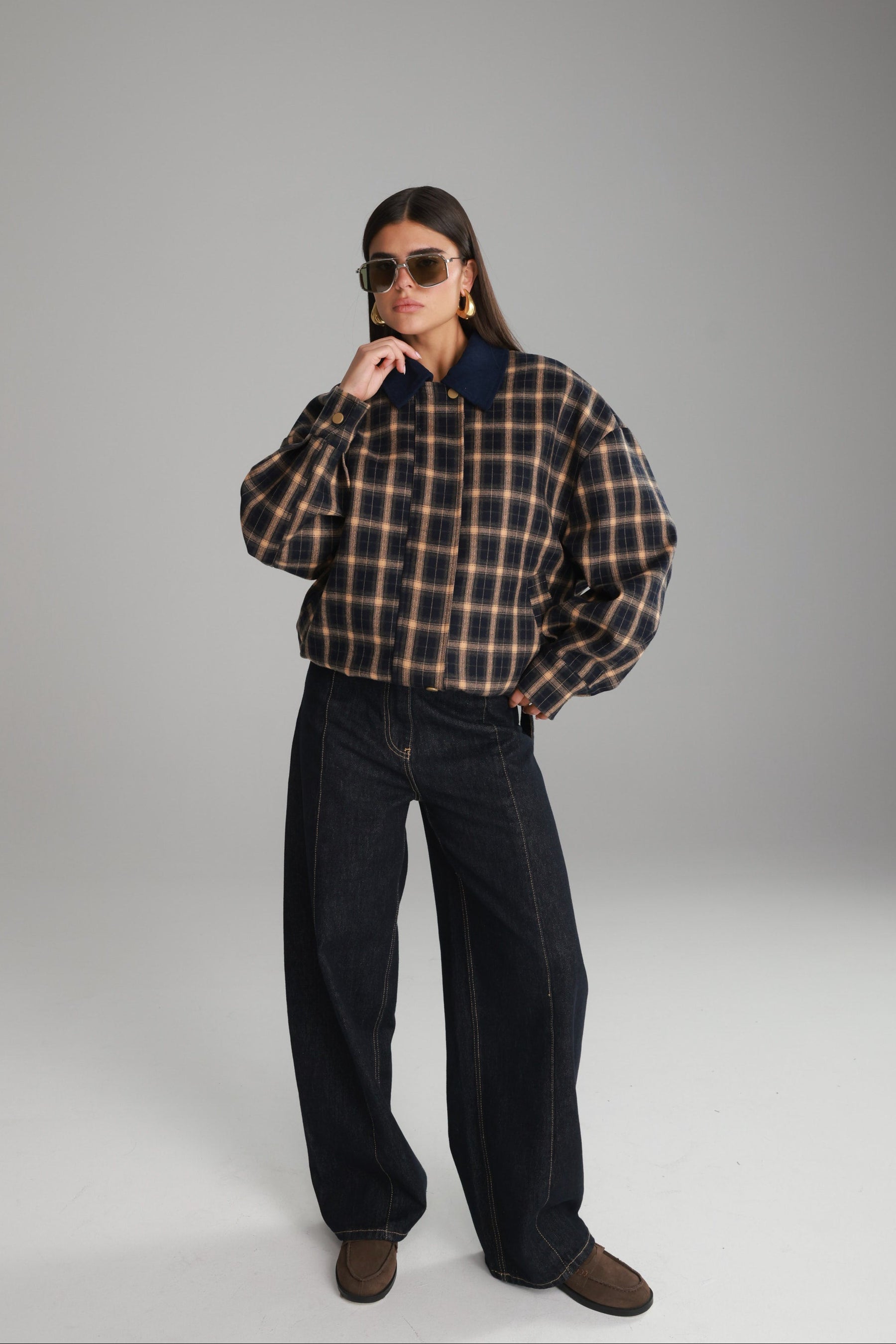 מעיל בומבר טוני משבצות נייבי