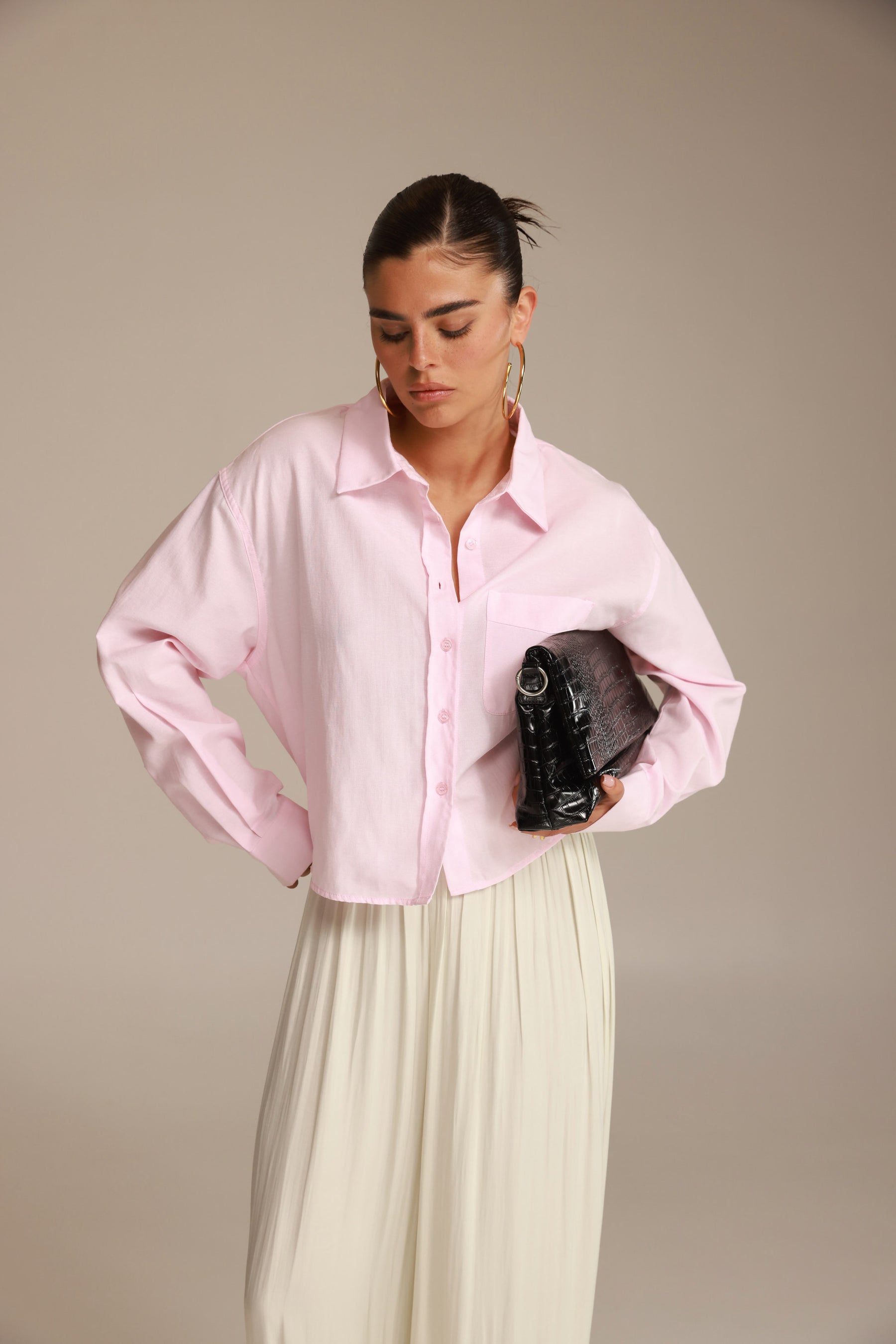 חולצת סילבר מכופתרת ורודה