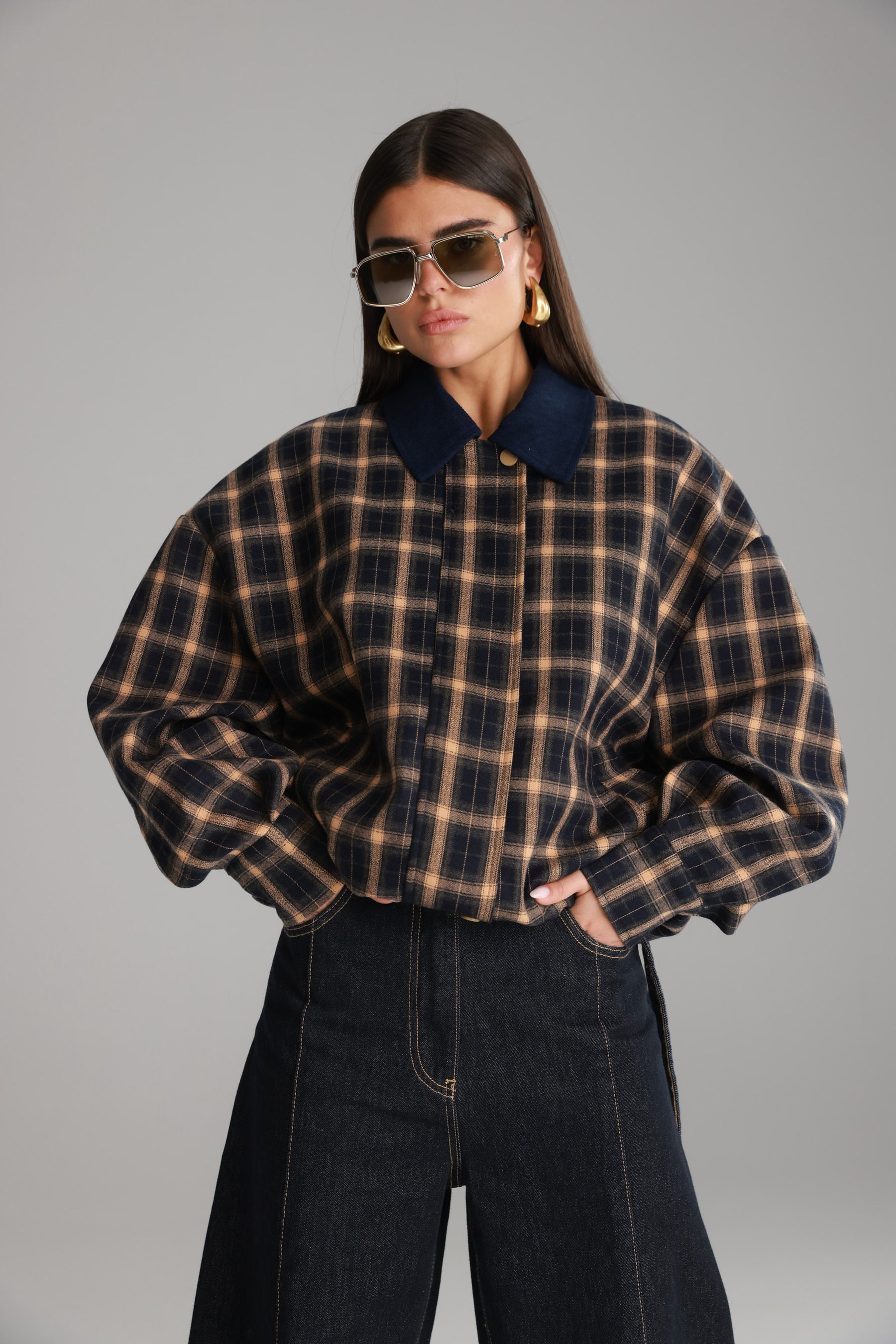 מעיל בומבר טוני משבצות נייבי