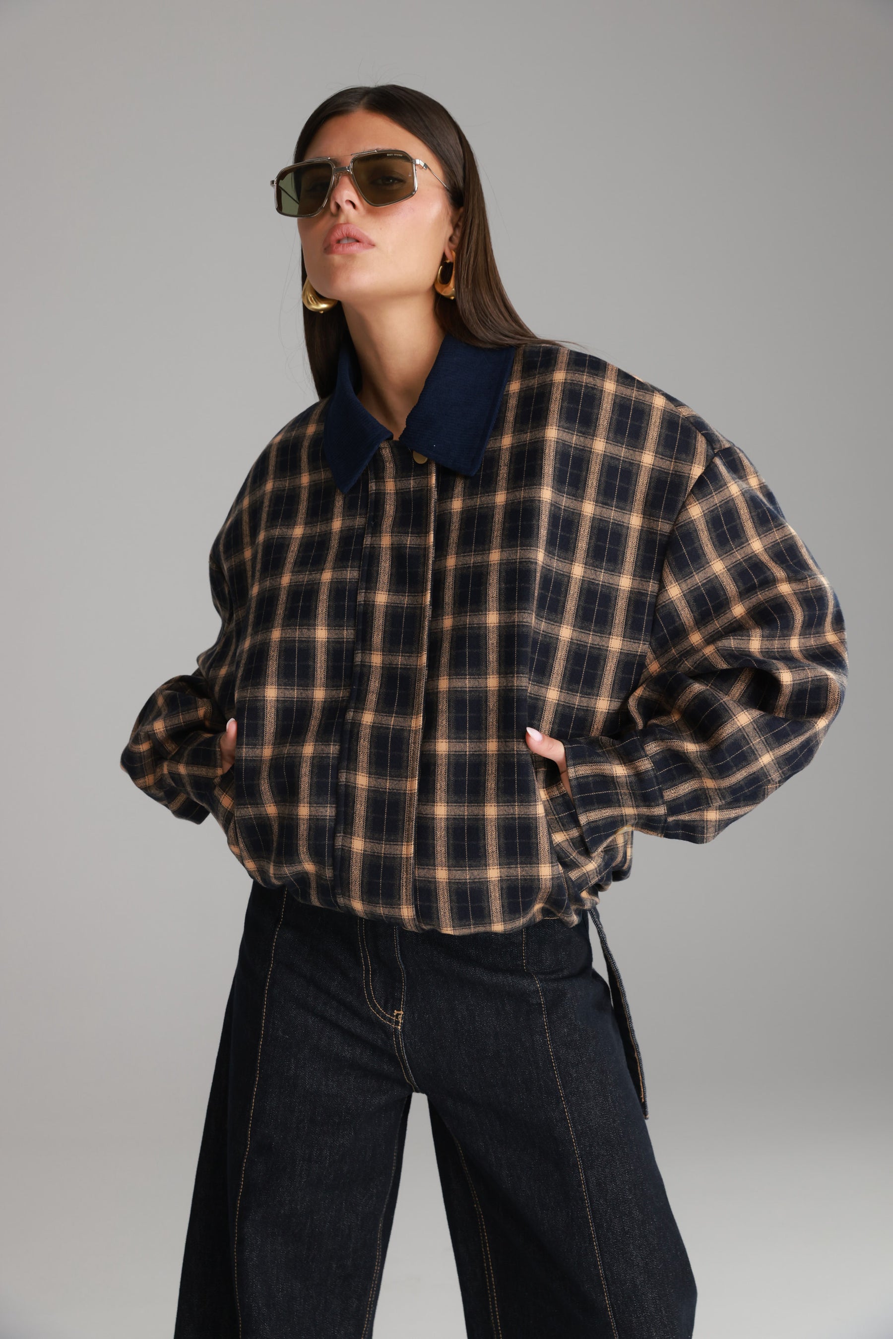 מעיל בומבר טוני משבצות נייבי