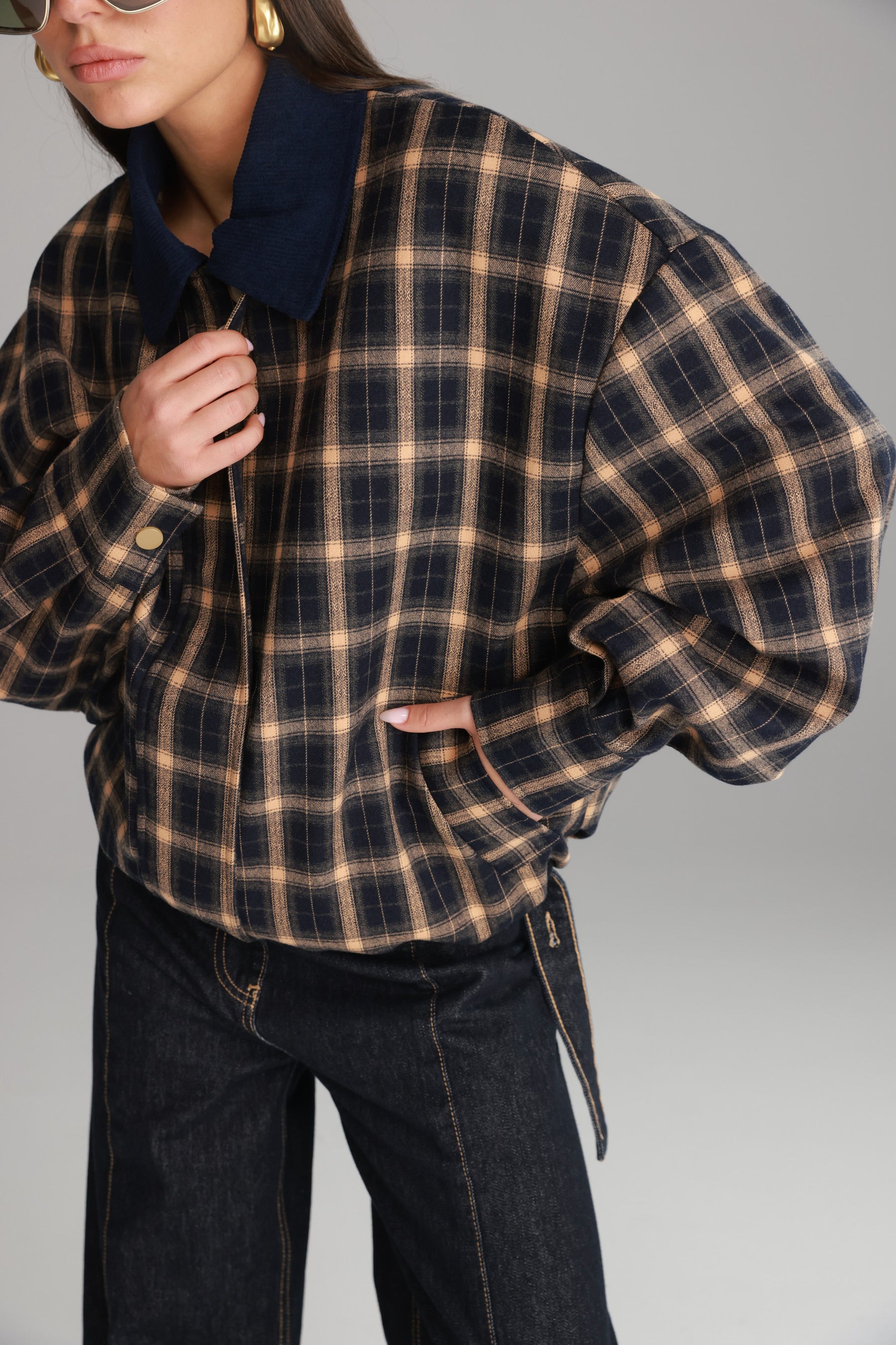 מעיל בומבר טוני משבצות נייבי