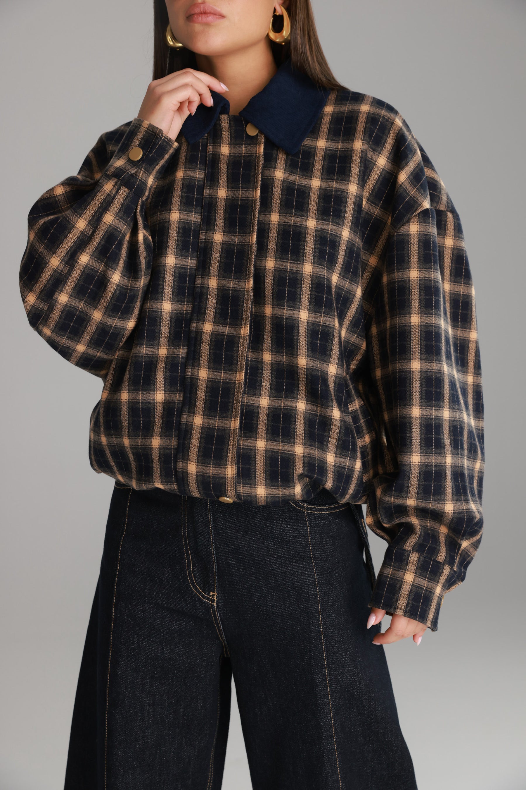 מעיל בומבר טוני משבצות נייבי