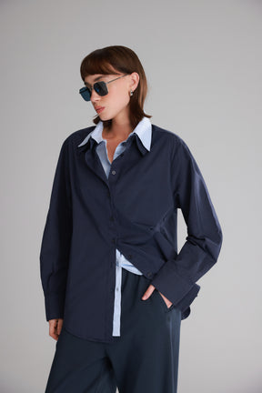 חולצת הנרי מכופתרת נייבי