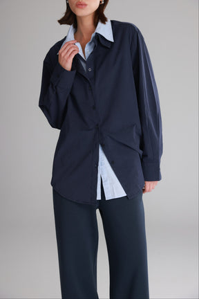 חולצת הנרי מכופתרת נייבי