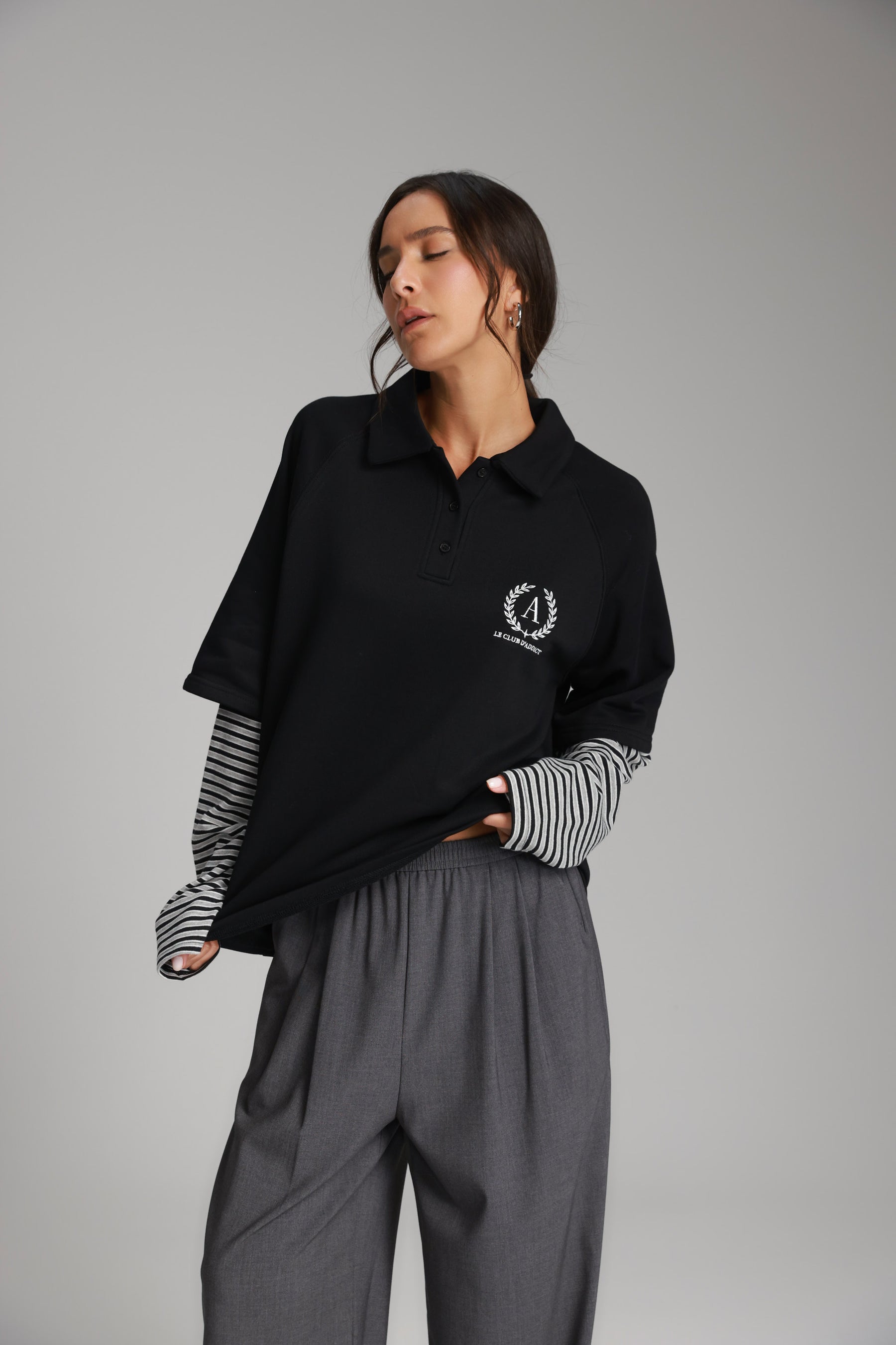 חולצת מריו שחור/אפור