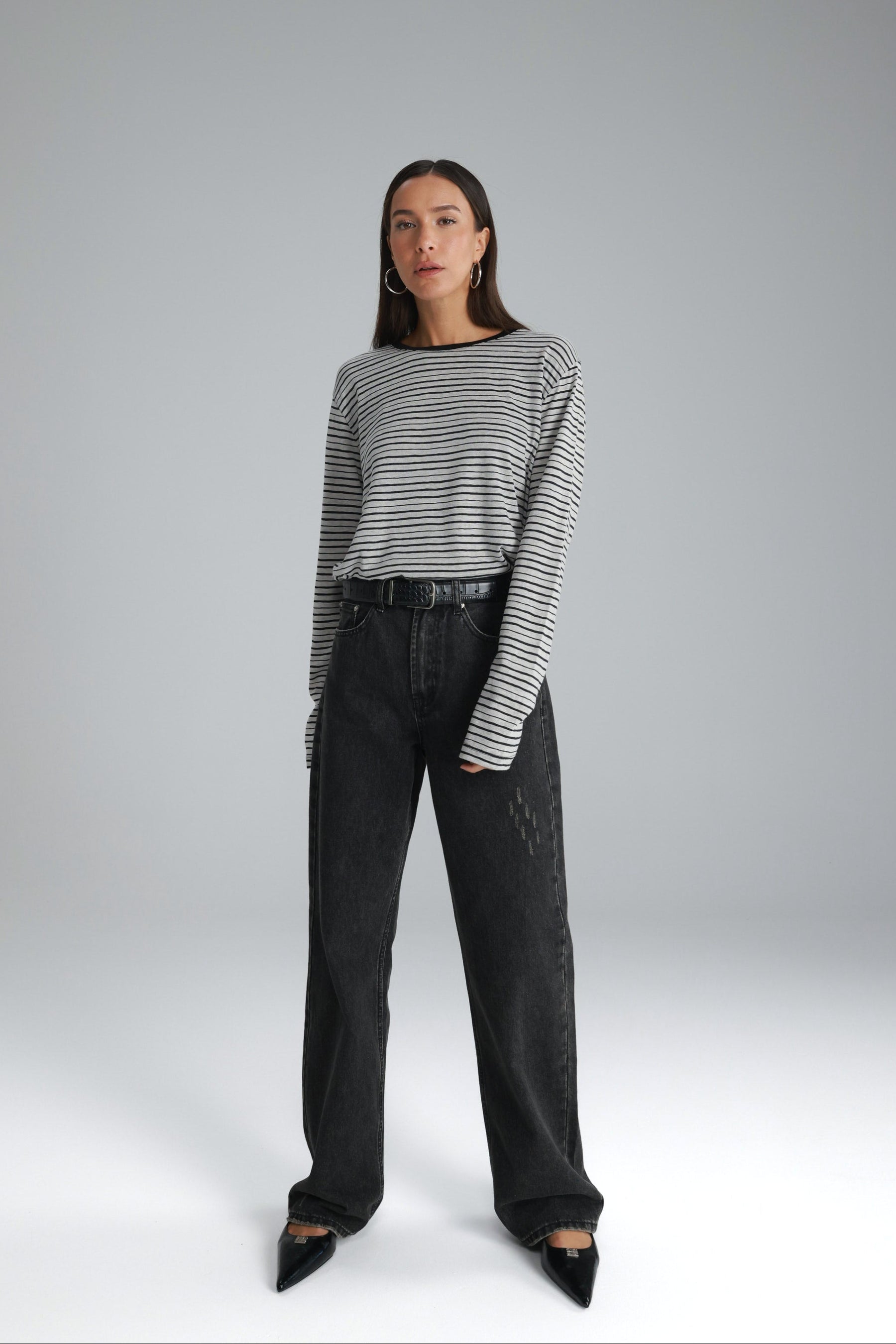 חולצת מורנה פסים אפור/שחור