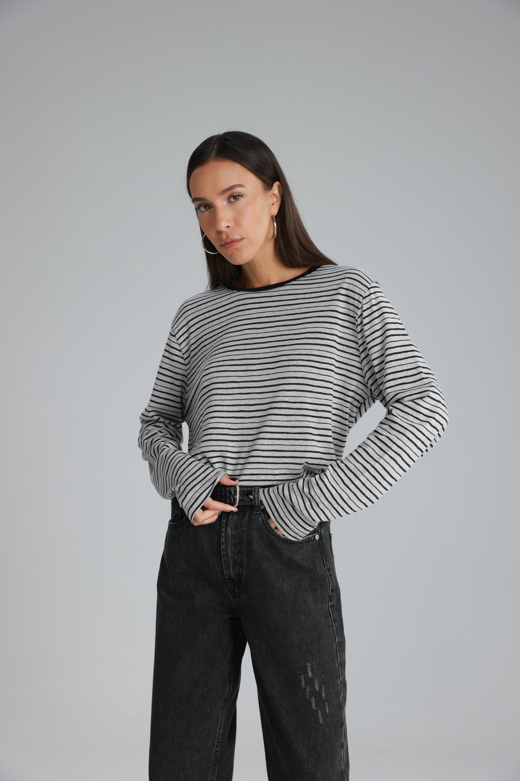 חולצת מורנה פסים אפור/שחור