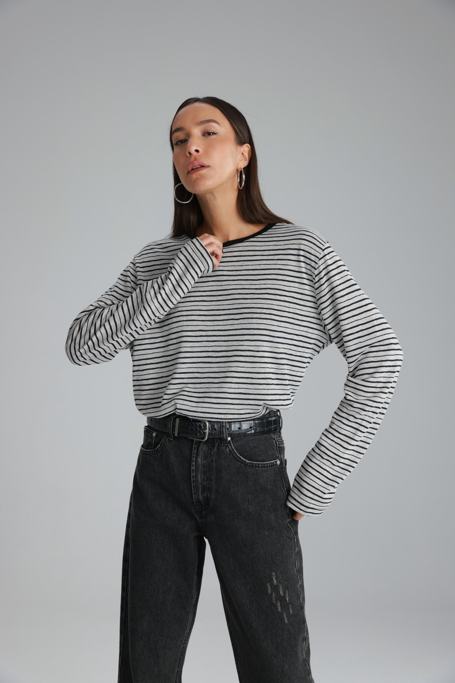 חולצת מורנה פסים אפור/שחור
