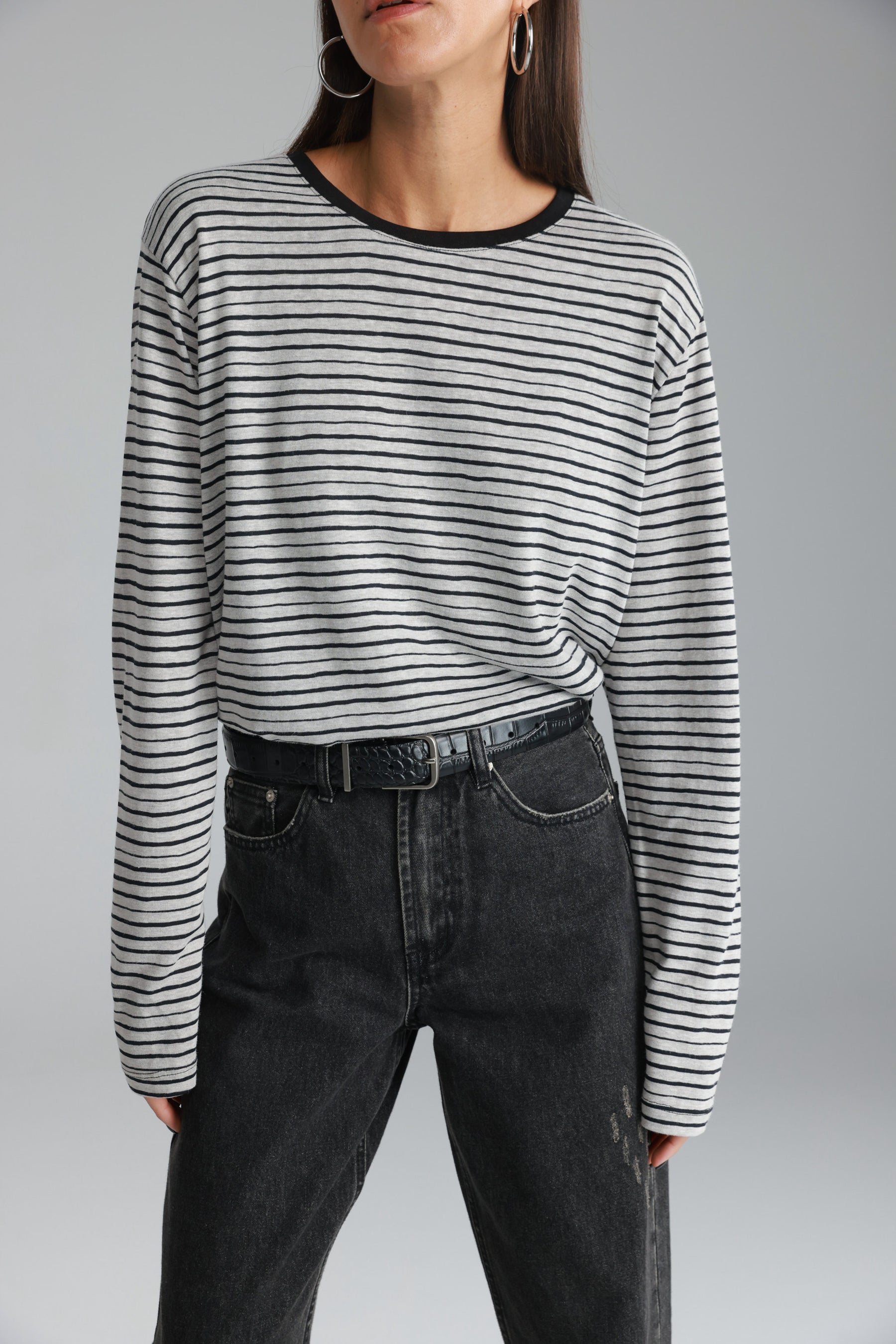 חולצת מורנה פסים אפור/שחור