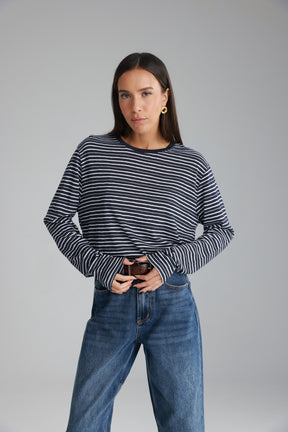 חולצת מורנה פסים נייבי/לבן