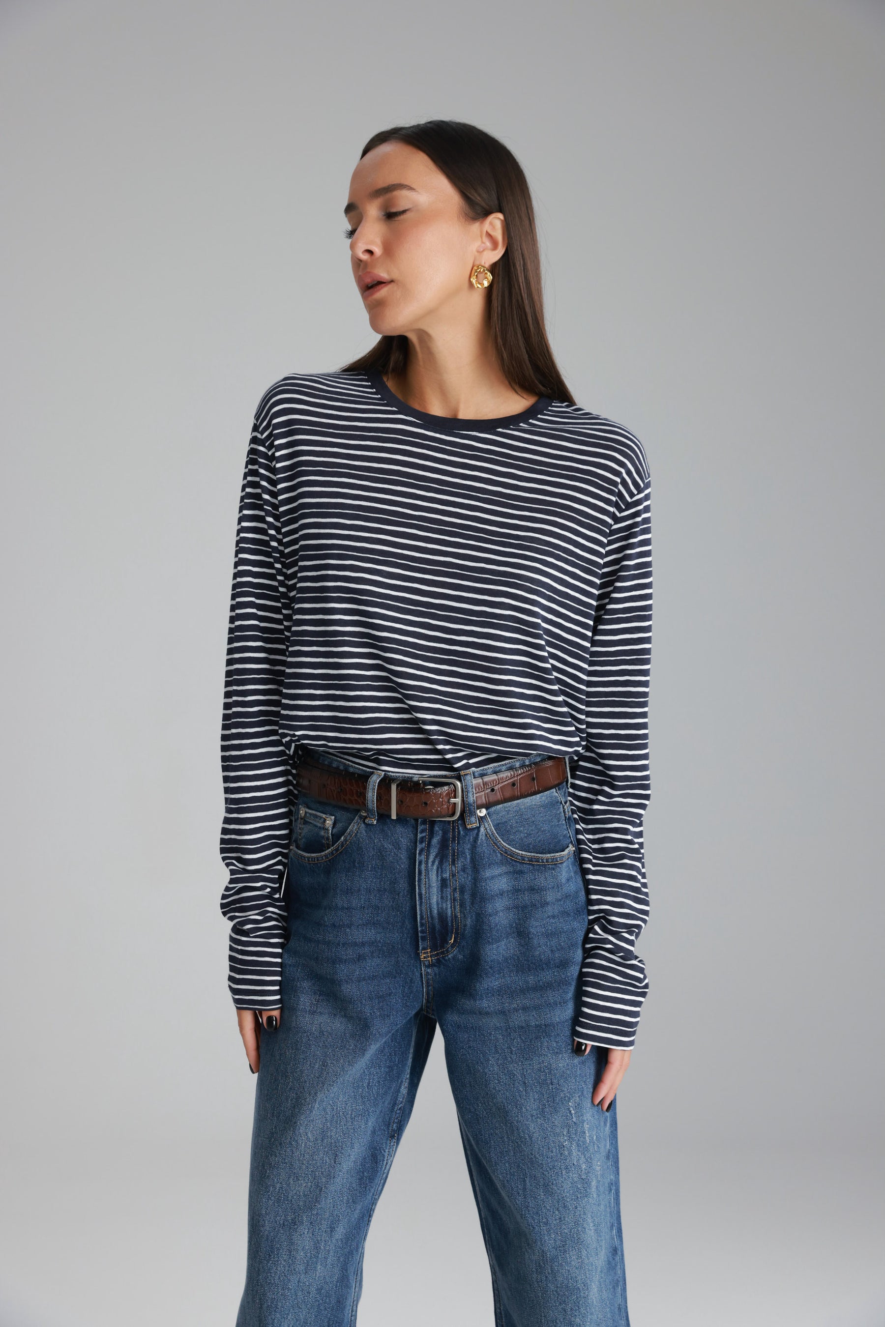 חולצת מורנה פסים נייבי/לבן