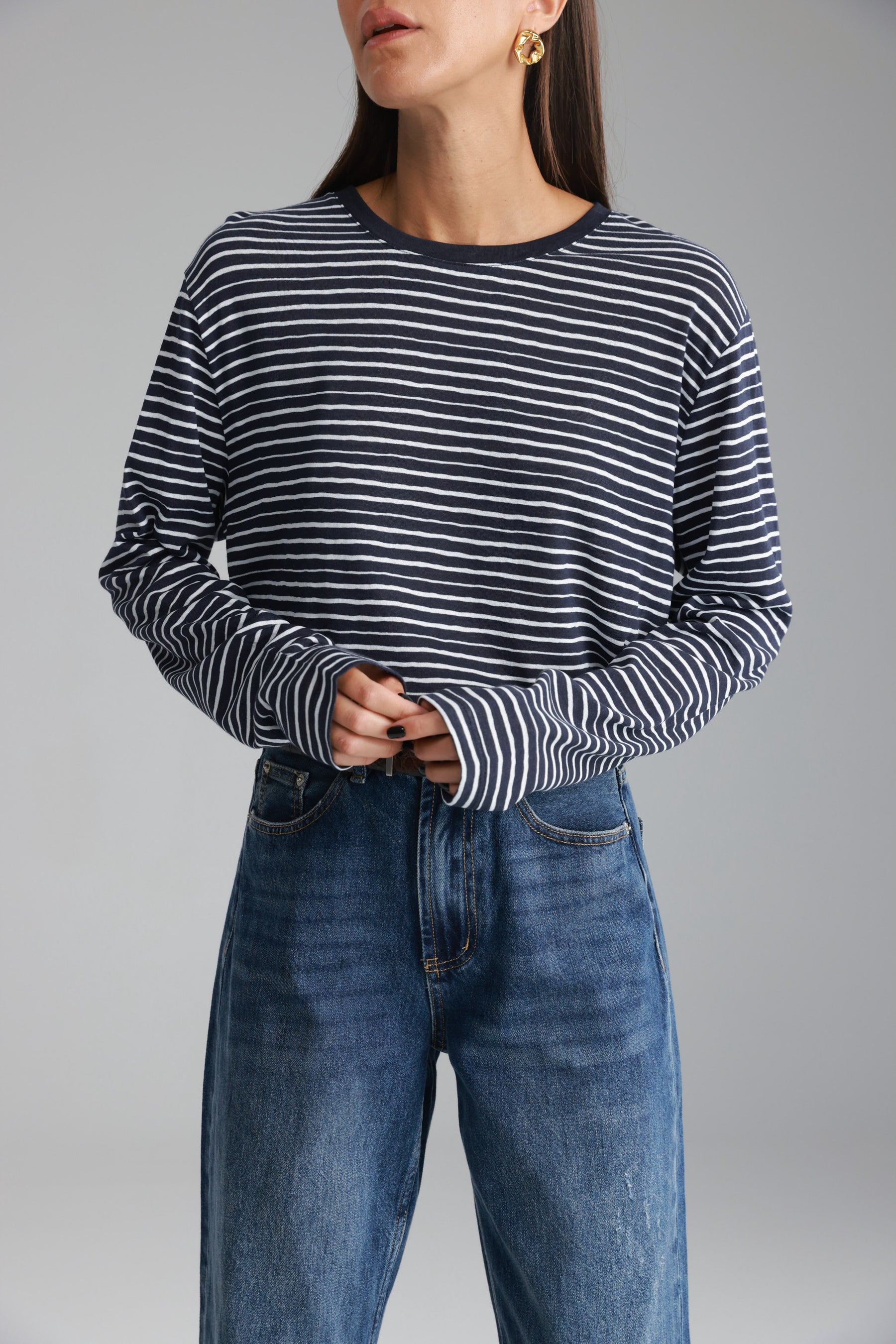 חולצת מורנה פסים נייבי/לבן