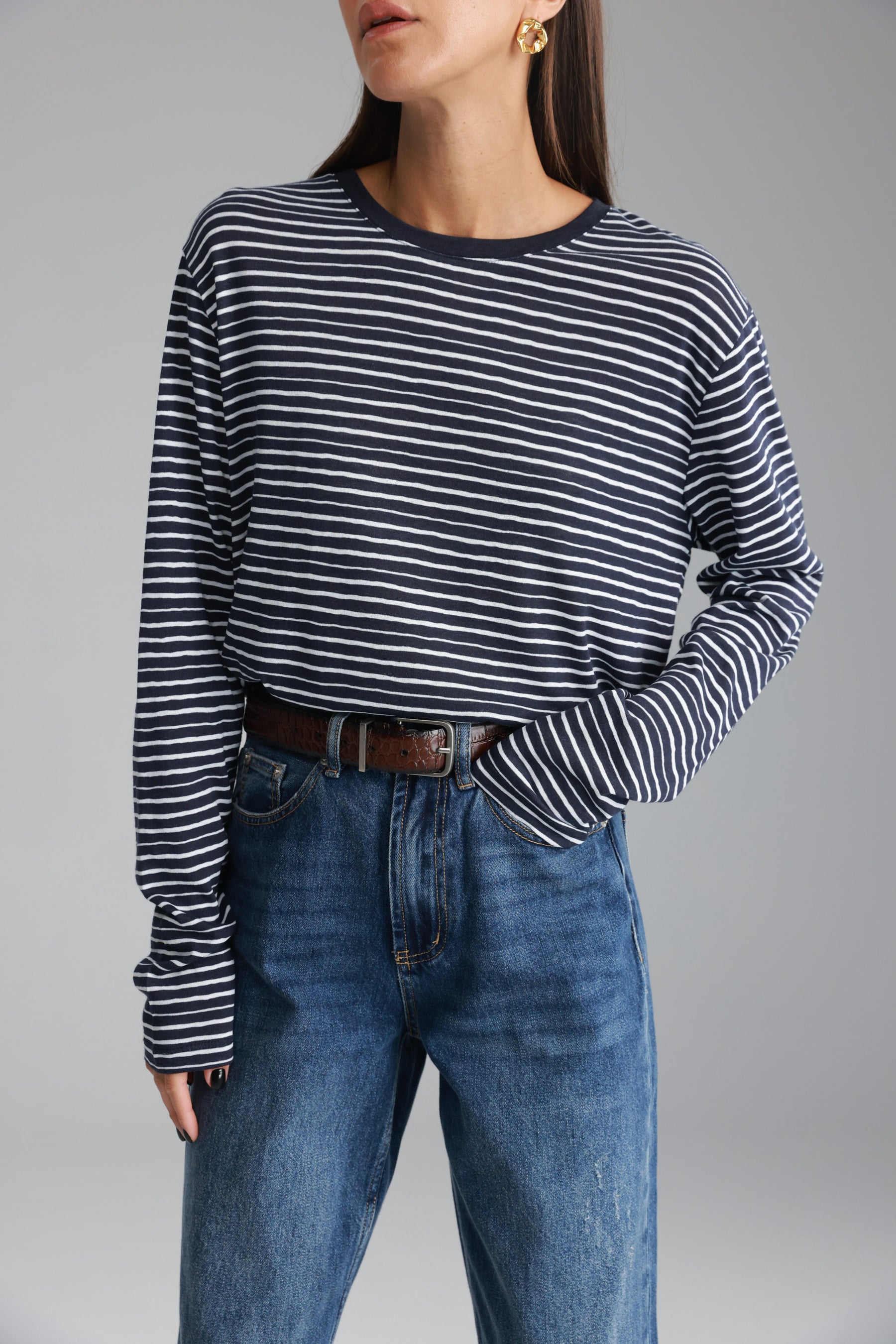 חולצת מורנה פסים נייבי/לבן