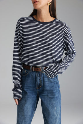 חולצת מורנה פסים נייבי/לבן