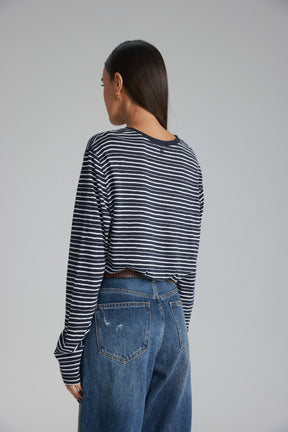 חולצת מורנה פסים נייבי/לבן