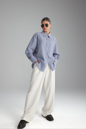 חולצת רוסו מכופתרת תכלת/חום