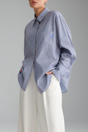 חולצת רוסו מכופתרת תכלת/חום