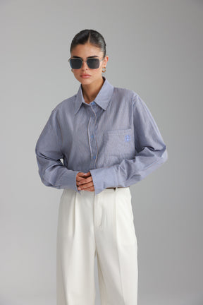 חולצת רוסו מכופתרת תכלת/חום