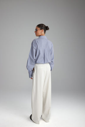 חולצת רוסו מכופתרת תכלת/חום