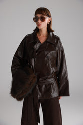 מעיל רודי דמוי עור חום כהה