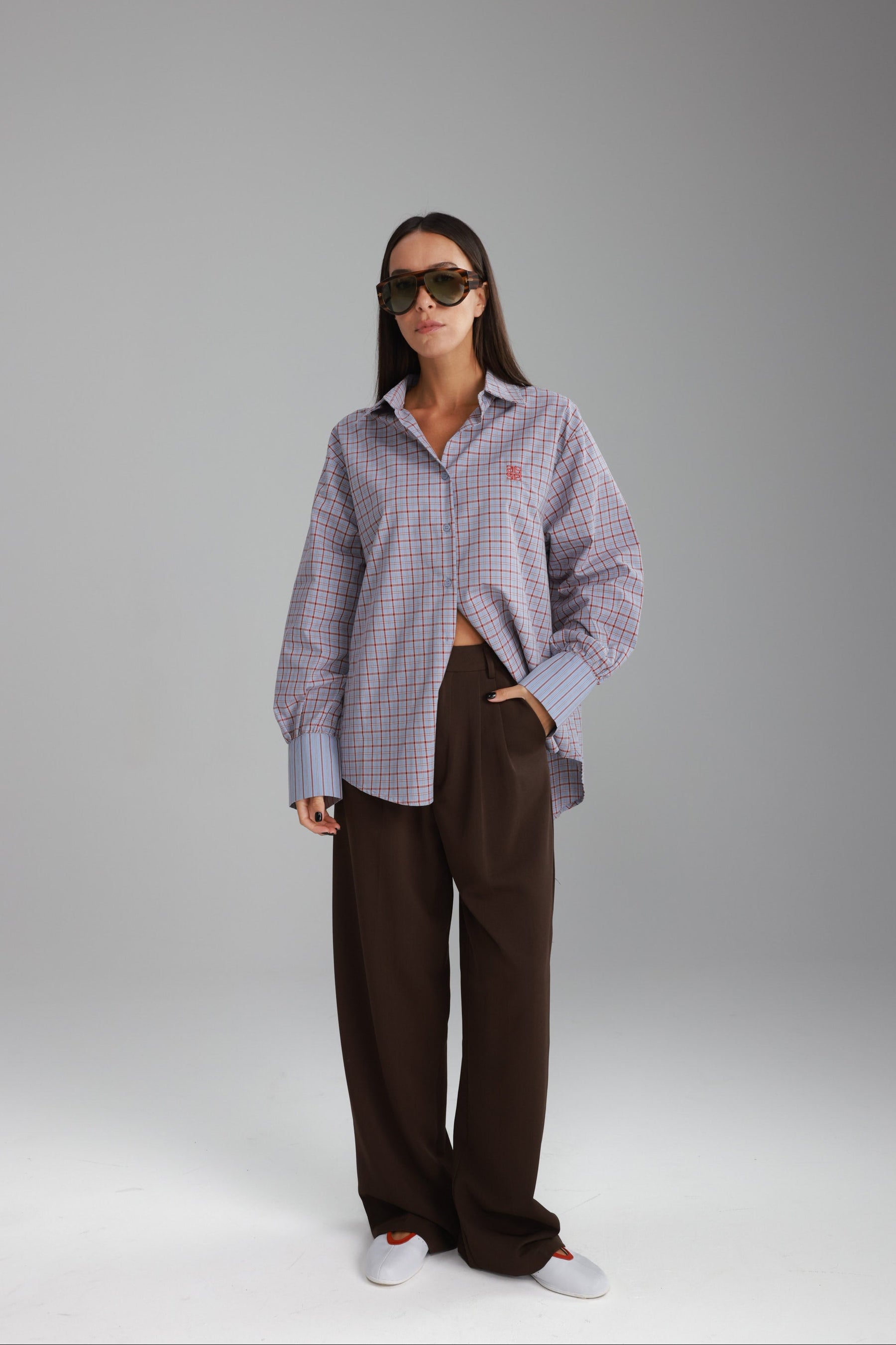 חולצת קולינה תכלת/בורדו