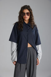 חולצת נארה נייבי/אפור