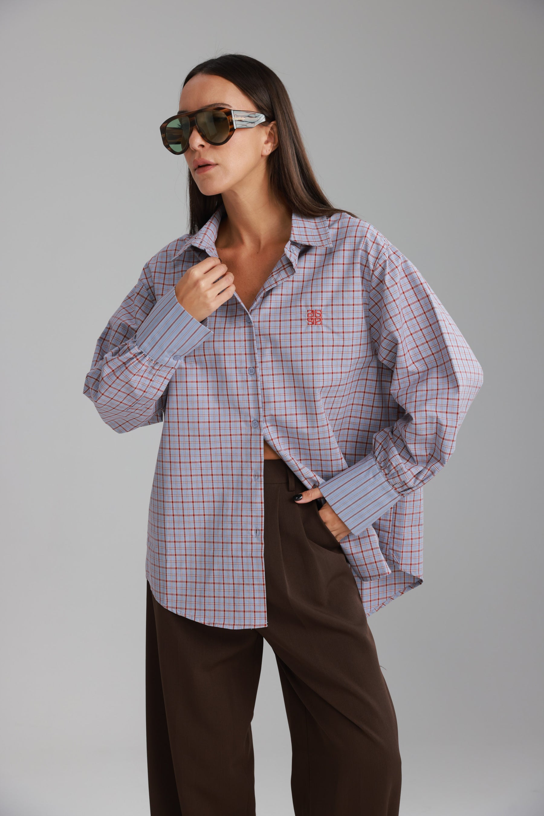 חולצת קולינה תכלת/בורדו