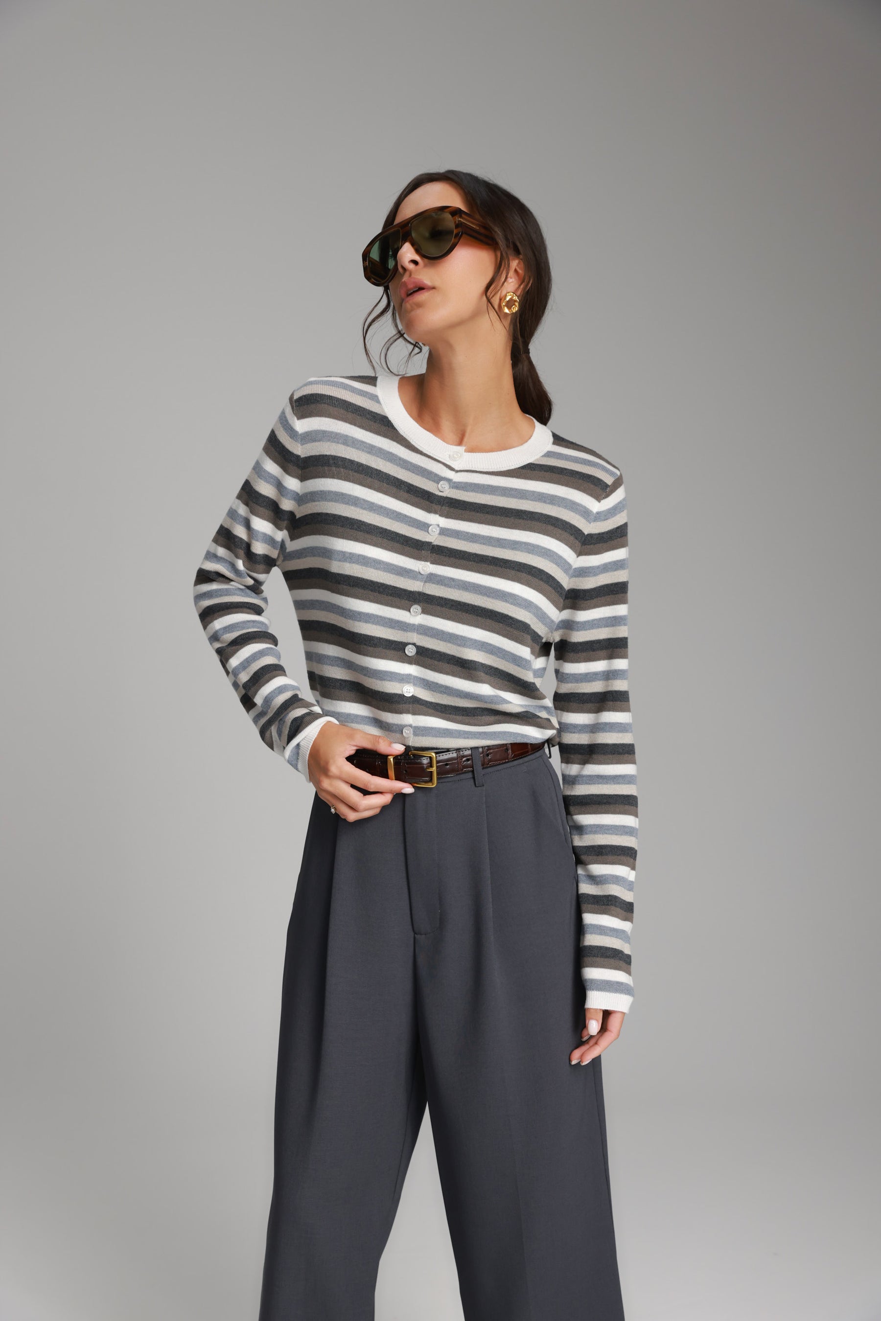 סריג ג'ול פסים אפורים