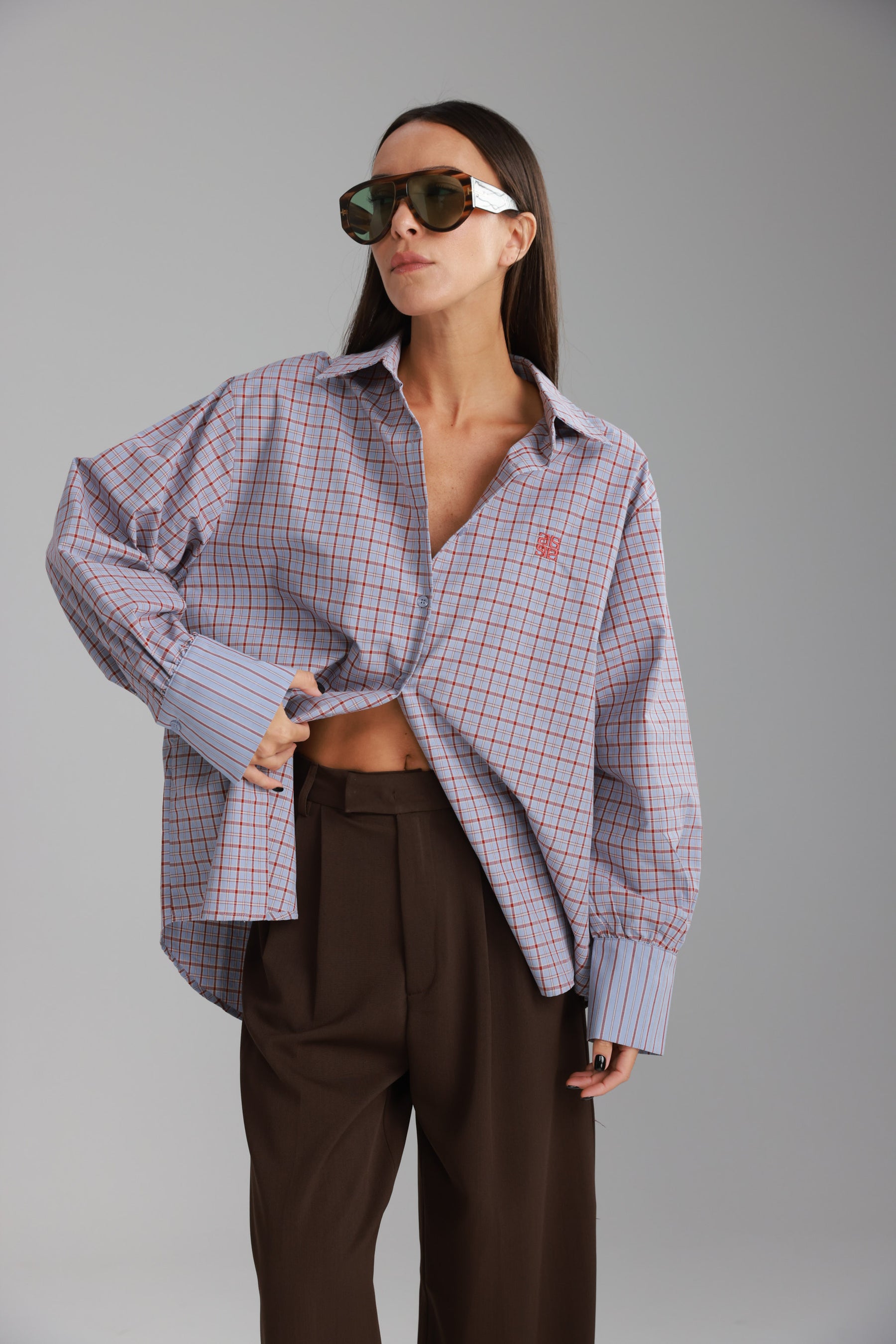 חולצת קולינה תכלת/בורדו