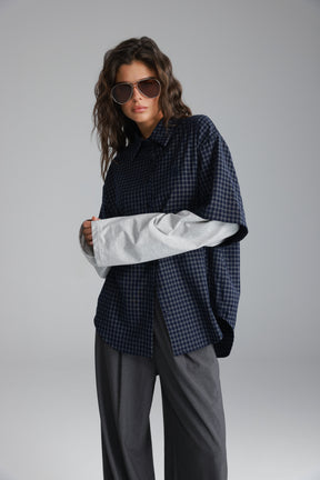 חולצת נארה נייבי/אפור