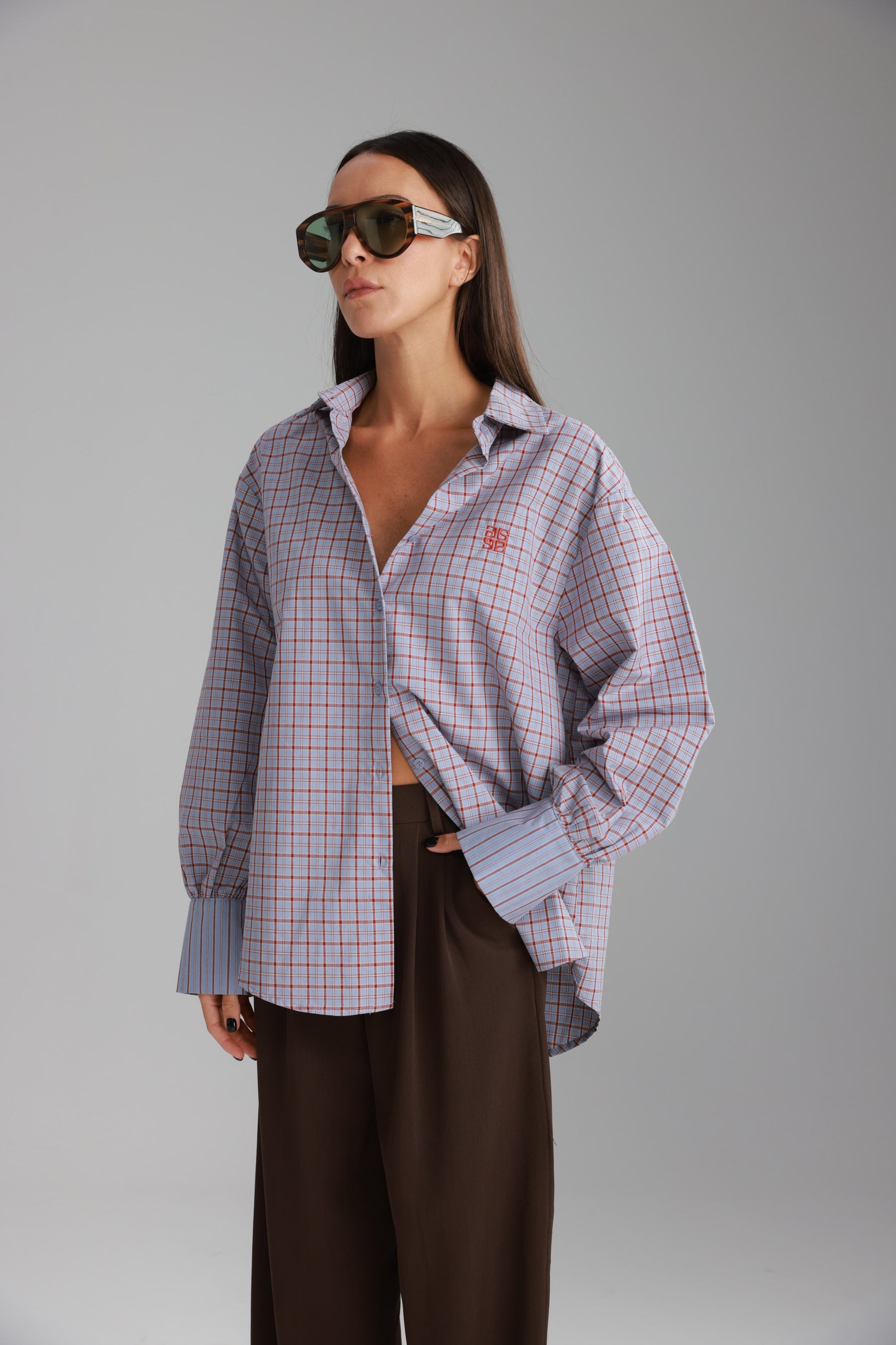 חולצת קולינה תכלת/בורדו