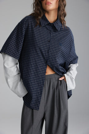 חולצת נארה נייבי/אפור