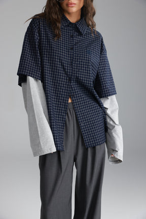 חולצת נארה נייבי/אפור