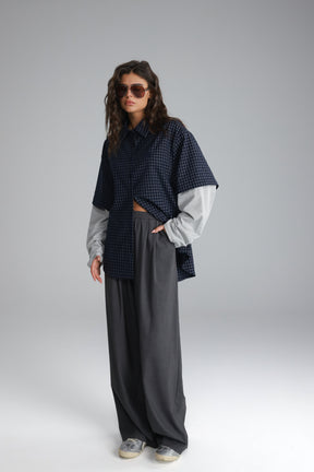 חולצת נארה נייבי/אפור