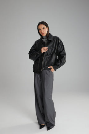 מעיל רובי דמוי עור שחור