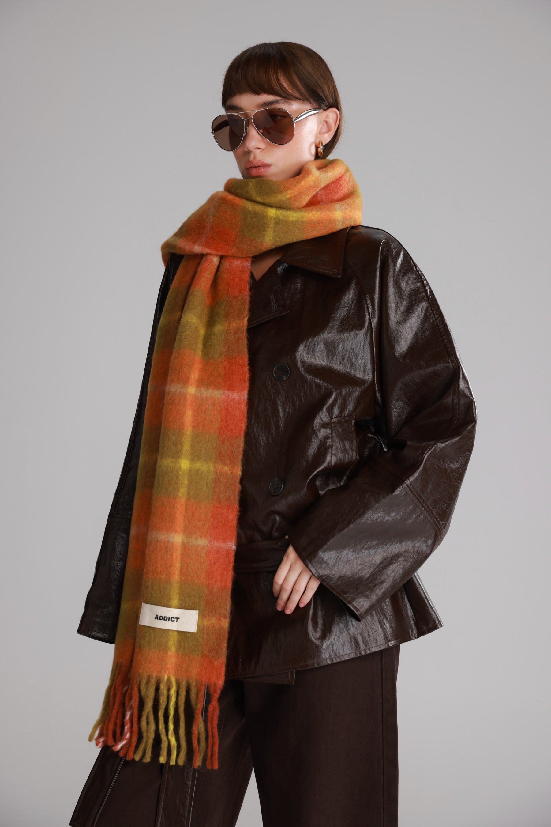 צעיף פולי משבצות כתום