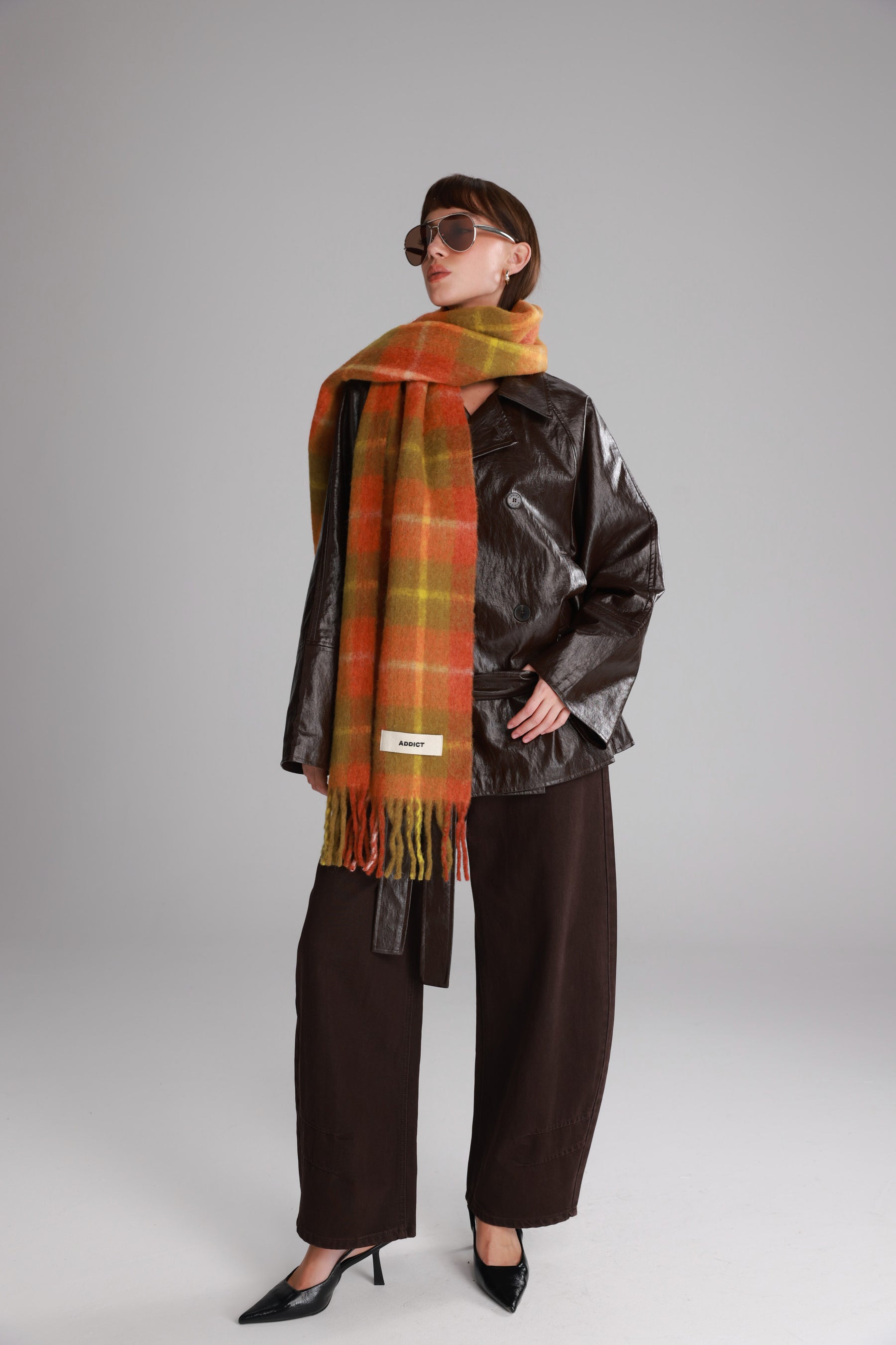 צעיף פולי משבצות כתום