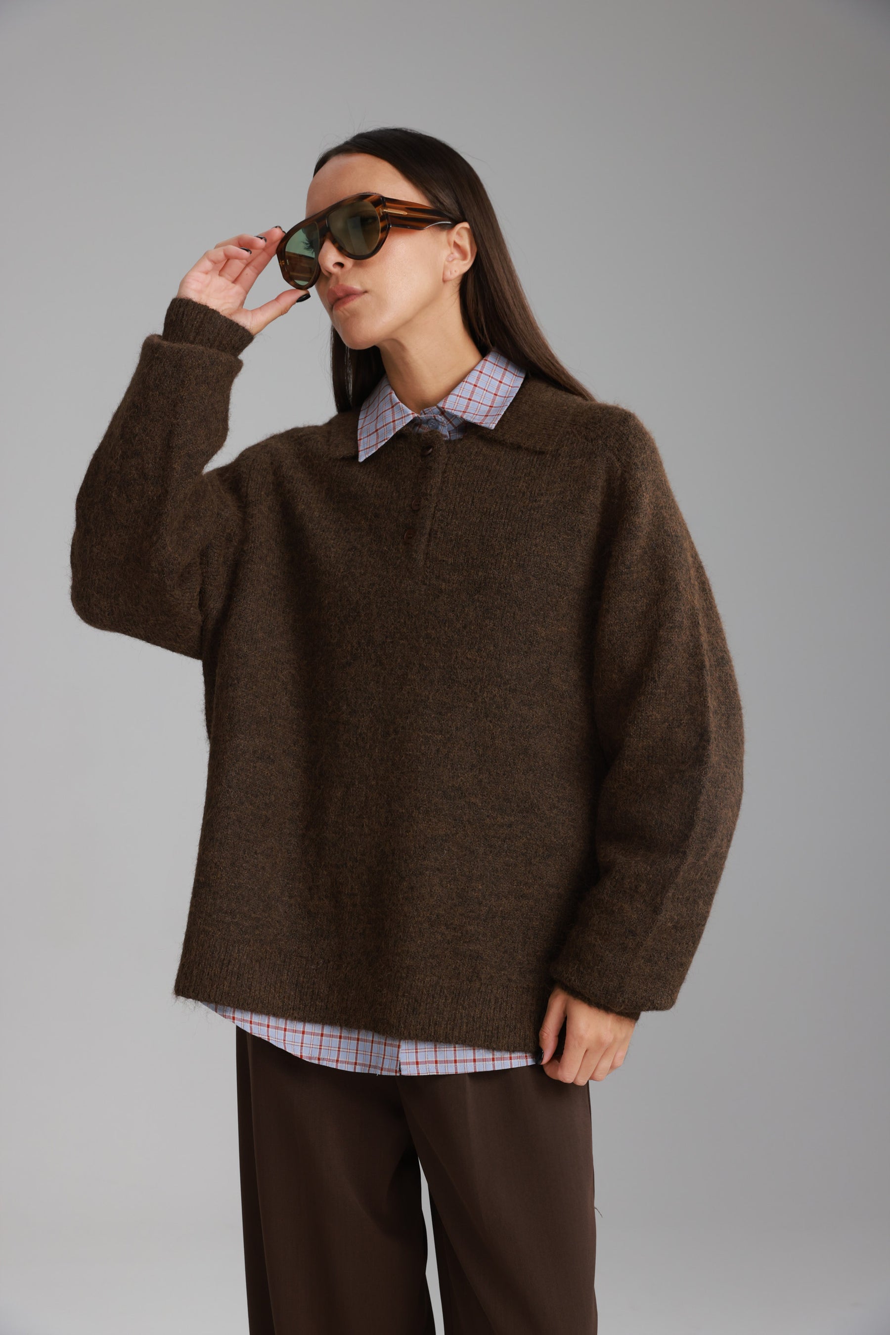 סוודר מולי חום כהה