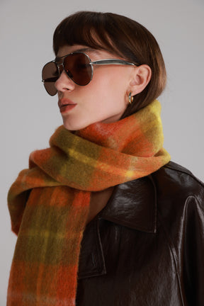 צעיף פולי משבצות כתום