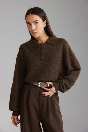 סוודר מולי חום כהה