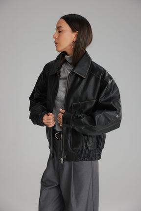 מעיל רובי דמוי עור שחור